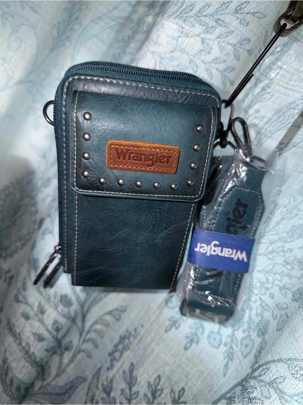 Wrangler Teal Leather Studded Crossbody Pouch